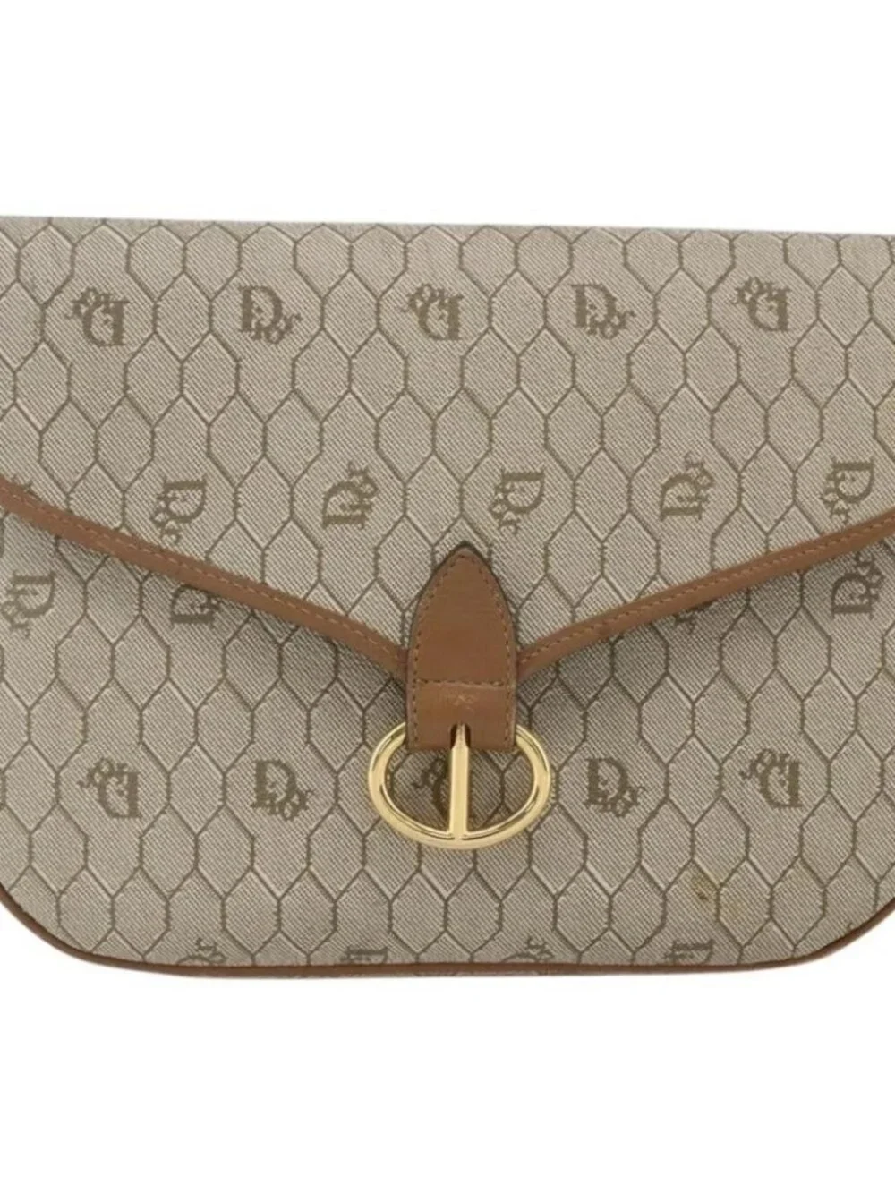 Christian Dior Honeycomb Canvas Shoulder Bag Beige Gold - Picture 2 of 14